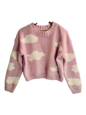 Fashion Nova Pink Cloud Knit Sweater Cropped Crewneck Pullover Size Large